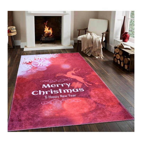 Červený behúň Vitaus Christmas, 80 × 200 cm