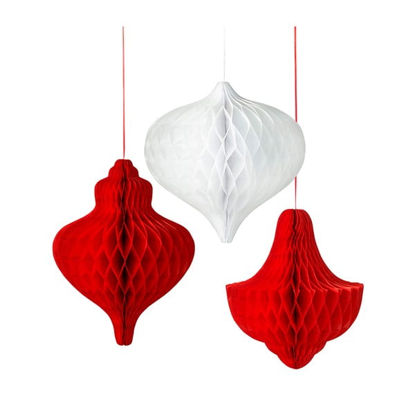Papierové dekorácie Honeycomb Bauble Red/White, 3 kusy