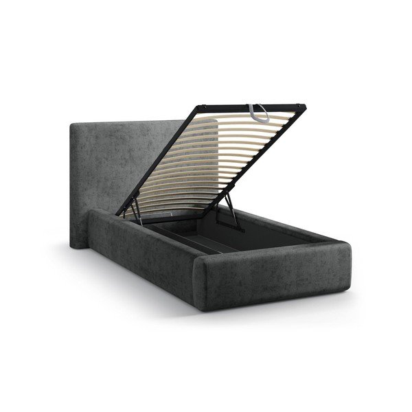 Tmavosivá čalúnená jednolôžková posteľ s úložným priestorom s roštom 90x200 cm Amy – Micadoni -image-1
