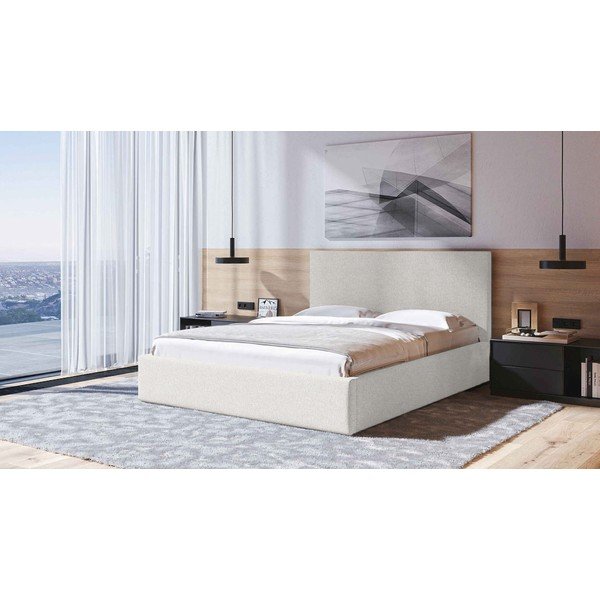 Béžová čalúnená dvojlôžková posteľ s úložným priestorom s roštom 140x200 cm Bufo – MESONICA-image-1