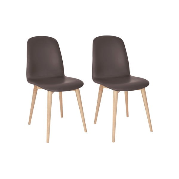 Sada 2 hnedých jedálenských stoličiek s nohami z masívneho dubového dreva WOOD AND VISION Basic