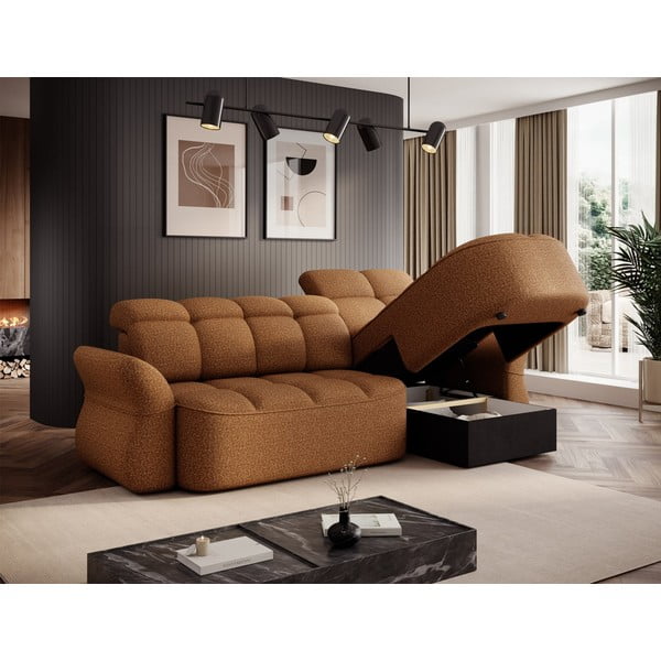 Žltá/hnedá zamatová rozkladacia/s úložným priestorom rohová pohovka (pravý roh/s leňoškou) Beneth – ELTAP-image-4