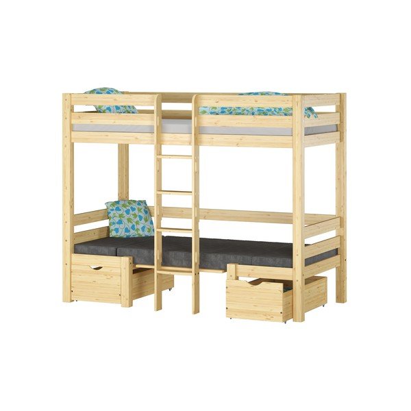 Poschodová detská posteľ z borovicového dreva s úložným priestorom v prírodnej farbe 90x200 cm Elen – Olivia Living