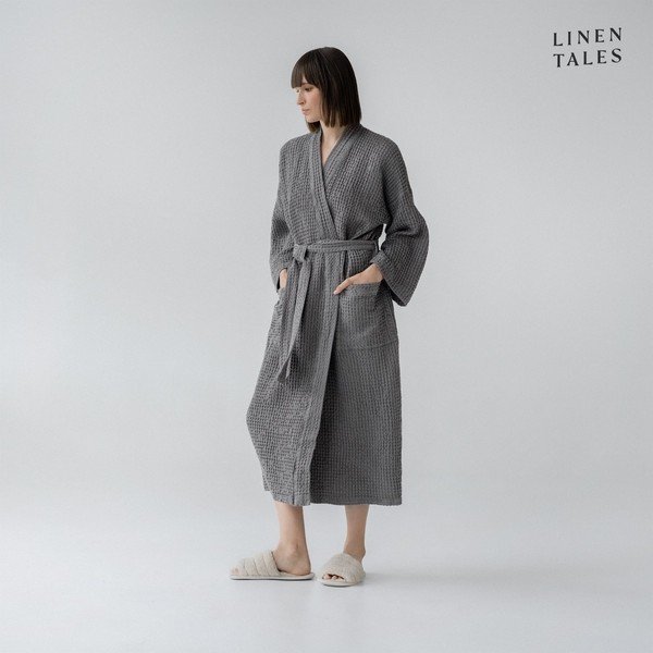 Tmavosivý župan veľkosť L/XL Honeycomb - Linen Tales-image-1