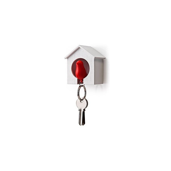 Biely vešiačik na kľúče s červenou kľúčenkou Qualy Sparrow
