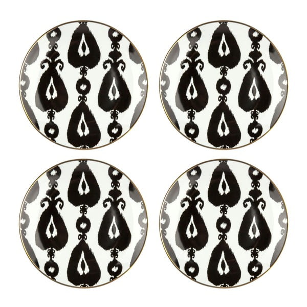 Sada 4 čierno-bielych porcelánových tanierov Vivas Morocco, Ø 23 cm