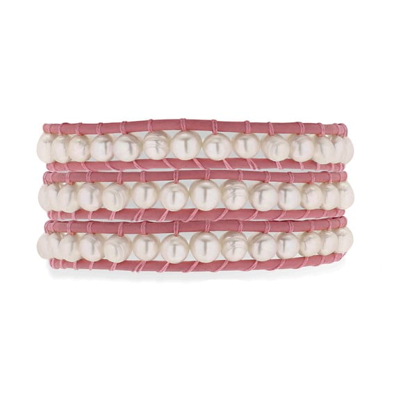 Ružový kožený náramok s perlami Nova Pearls Copenhagen Néreus