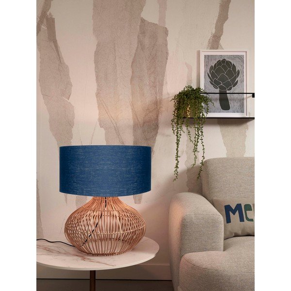 Stolová lampa s textilným tienidlom v tmavo modro-prírodnej farbe (výška 60 cm) Kalahari – Good&amp;Mojo-image-2