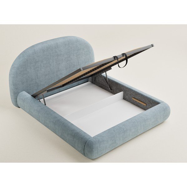 Svetlomodrá čalúnená dvojlôžková posteľ s úložným priestorom s roštom 140x200 cm Maumere – Maison de Rêve-image-2