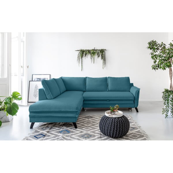 Tyrkysovomodrá rozkladacia rohová pohovka Miuform Charming Charlie L, ľavý roh-image-1