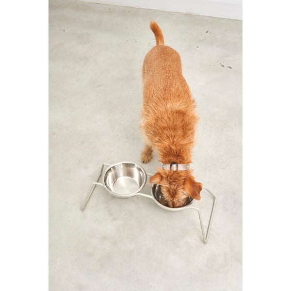 Súprava misiek s podstavcom pre psa z nehrdzavejúcej ocele Cena Greige M – MiaCara-image-3