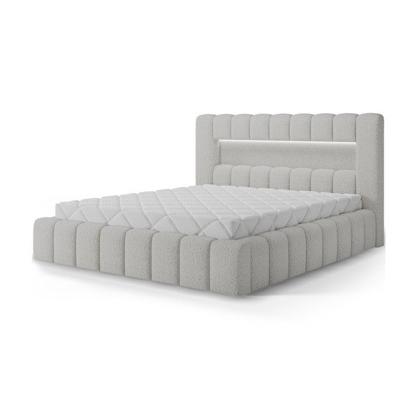 Krémovobiela čalúnená dvojlôžková posteľ s úložným priestorom s roštom 160x200 cm Lamica – ELTAP