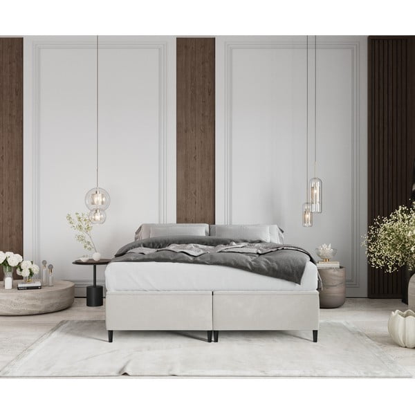 Krémovobiela čalúnená dvojlôžková posteľ s úložným priestorom 160x200 cm Tate – Maison de Rêve-image-3