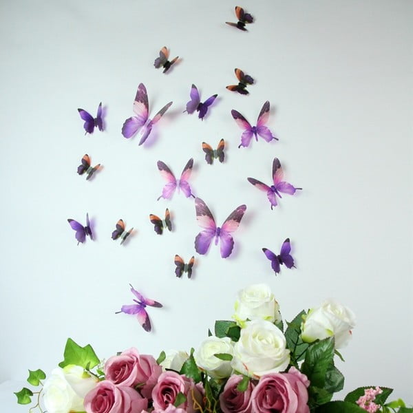 Trojrozmerné samolepky fialových motýlikov Walplus