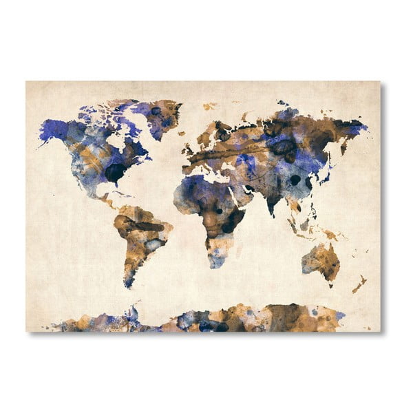 Plagát s modro-hnedou mapou sveta Americanflat Painting, 60  ×   42 cm