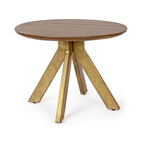 Okrúhly konferenčný stolík z mangového dreva v zlatej farbe/v tmavo prírodnej farbe ø 60 cm Sherman – Bizzotto