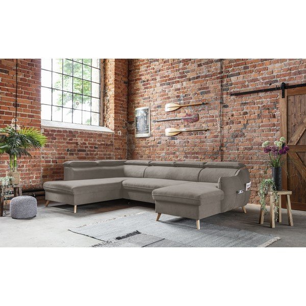 Svetlohnedá zamatová rozkladacia rohová pohovka do "U" (ľavý roh) Sweet Harmony – Miuform-image-1