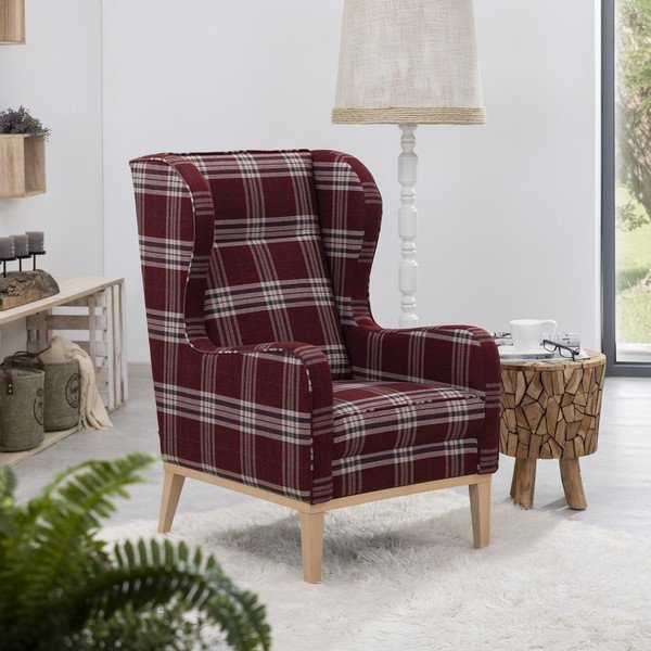Červené kárované kreslo ušiak Max Winzer Angelo-image-1