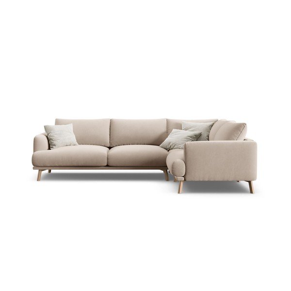 Béžová zamatová rohová pohovka (pravý roh/do L) Naomi – Micadoni 