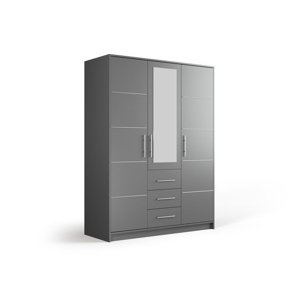 Sivá šatníková skriňa so zrkadlom 147x200 cm Derry - Cosmopolitan Design-image-2