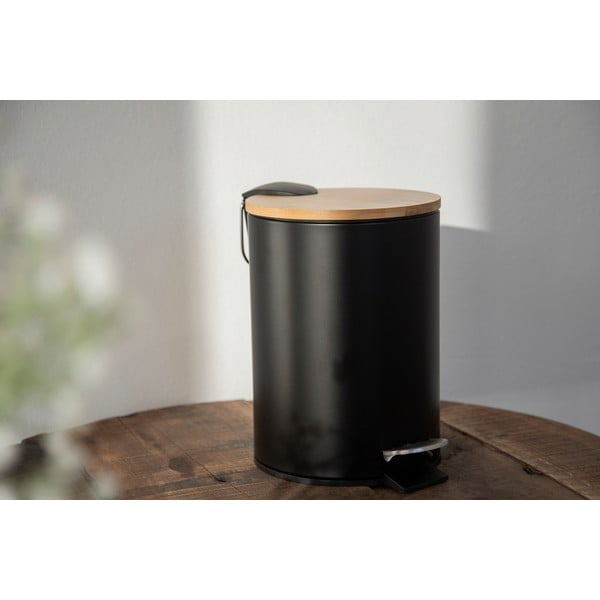 Čierny odpadkový kôš s bambusovým vekom Wenko Tortona, 3 l-image-4