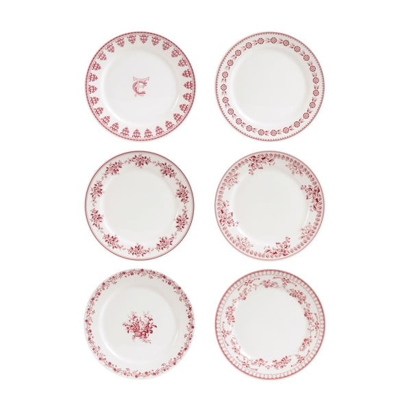 Sada 6 červeno-bielych dezertných tanierov Comptoir de Famille Faustine, 20 cm