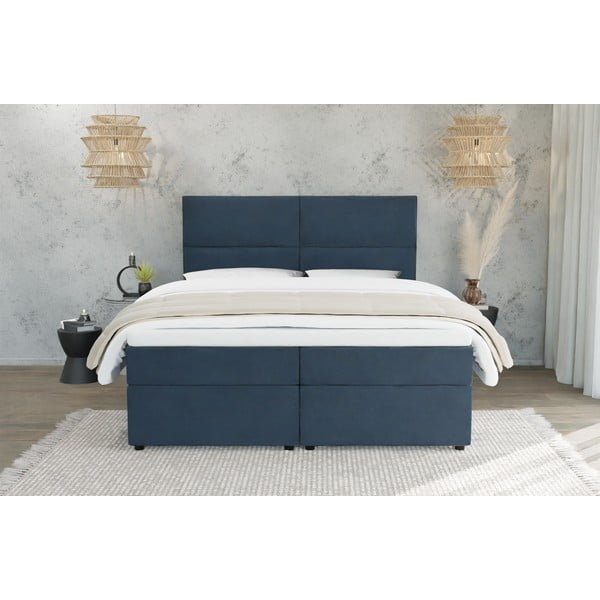 Tmavomodrá boxspring posteľ s úložným priestorom 140x200 cm Rico – Ropez-image-3