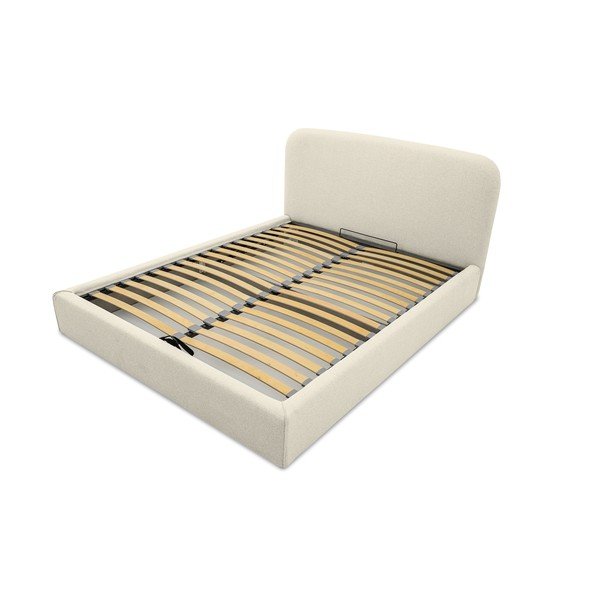 Krémovobiela čalúnená dvojlôžková posteľ s úložným priestorom s roštom 140x190 cm Sea – Scandic-image-4