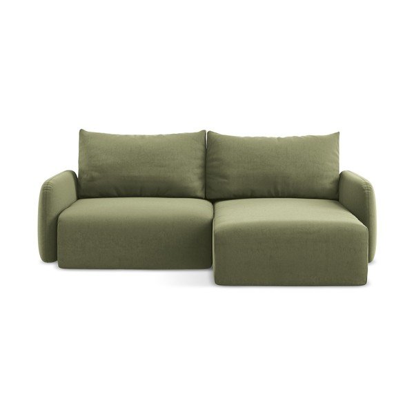 Zelená zamatová rozkladacia/s úložným priestorom rohová pohovka (pravý roh/s leňoškou) Kalena – Makamii