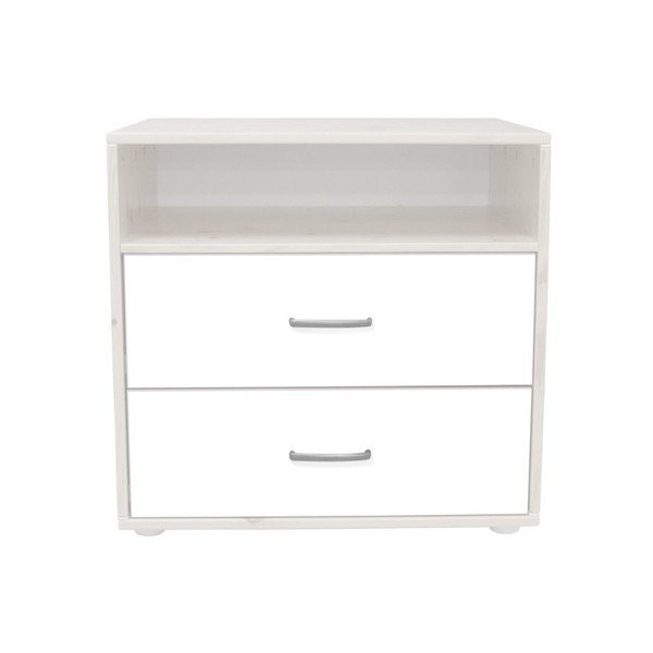 Biela detská komoda s 2 lakovanými zásuvkami z borovicového dreva Flexa Classic-image-1