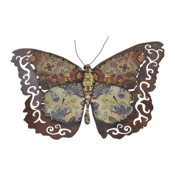 Kovový motýľ na stenu, 34 cm, hnedý