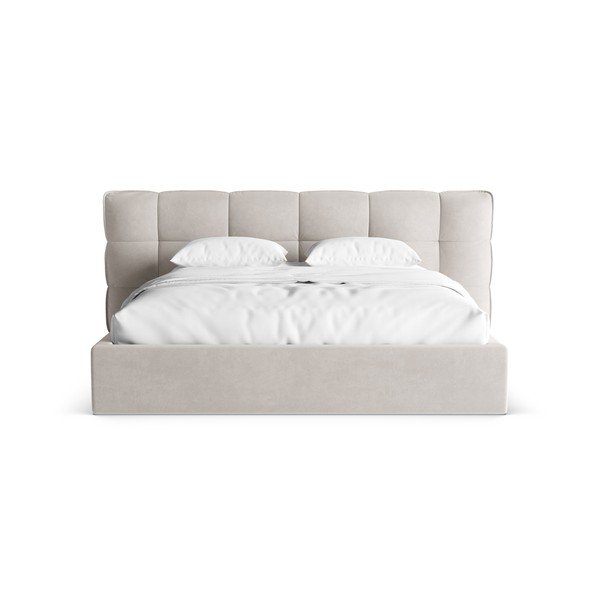 Béžová čalúnená dvojlôžková posteľ s úložným priestorom s roštom 180x200 cm Eric – Micadoni -image-4