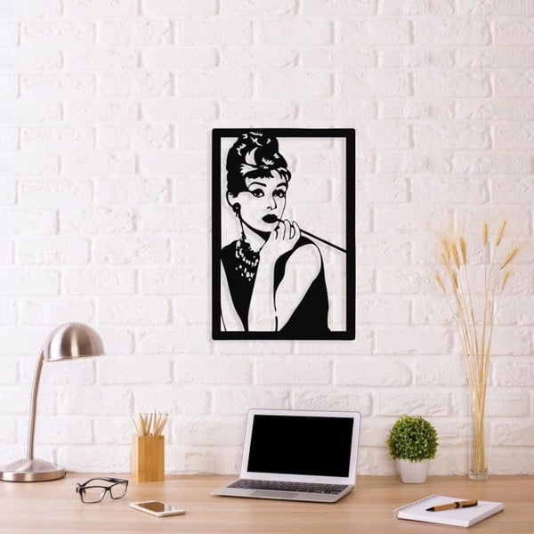 Čierna kovová nástenná dekorácia Audrey Hepburn, 34 × 50 cm
