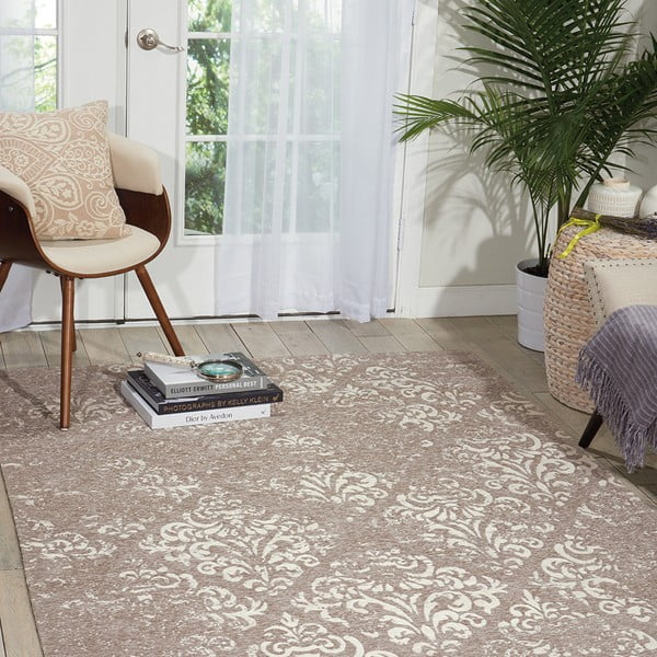 Béžový koberec Nourison Damask Erin, 114 × 69 cm