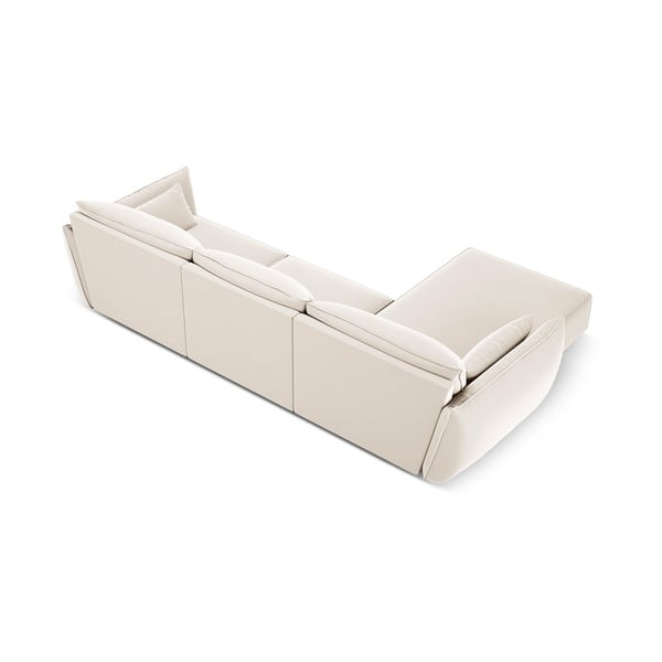 Béžová zamatová rohová pohovka (ľavý roh/s leňoškou) Vanda – Mazzini Sofas-image-3