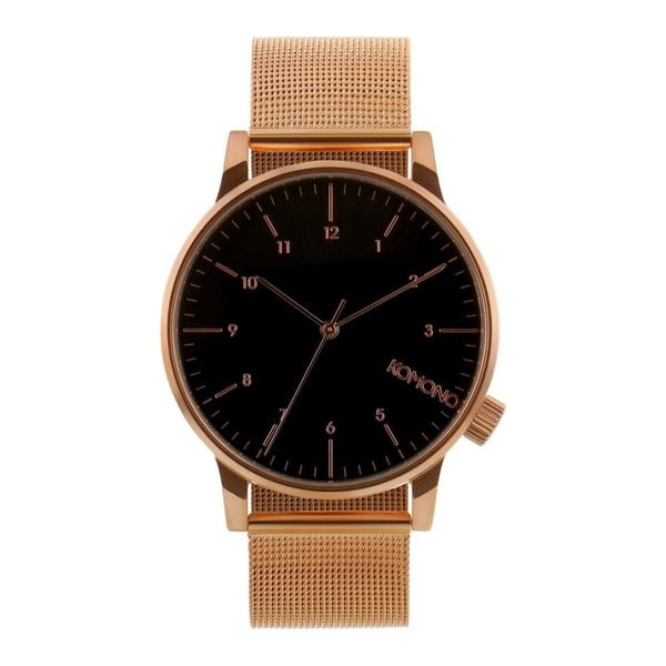 Unisex hodinky s kovovým remienkom vo farbe ružového zlata a čiernym ciferníkom Komono Royale