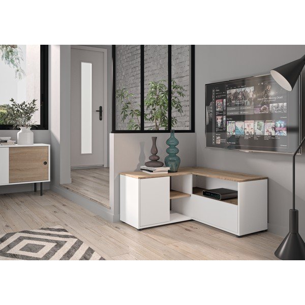 TV stolík v dekore duba v bielo-prírodnej farbe 90x45 cm Angle – TemaHome-image-1