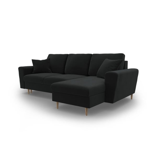 Čierna zamatová rozkladacia/s úložným priestorom rohová pohovka Kyoto – Cosmopolitan Design-image-4