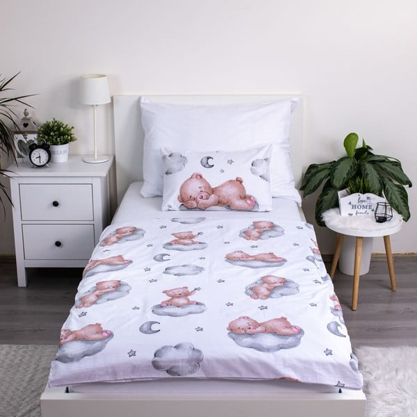 Biele bavlnené detské obliečky do postieľky 100x135 cm Teddy Bear "Ribbon" – Jerry Fabrics-image-2