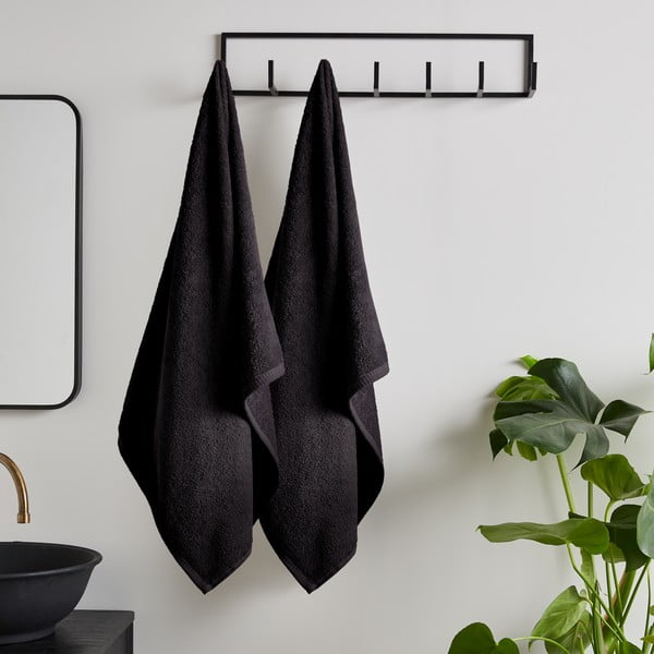 Čierne rýchloschnúce/froté bavlnené osušky v súprave 2 ks 90x140 cm Quick Dry – Catherine Lansfield-image-1