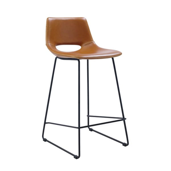 Koňakovohnedé barové stoličky z imitácie kože v súprave 2 ks (výška sedadla 65 cm) Zahara – Kave Home