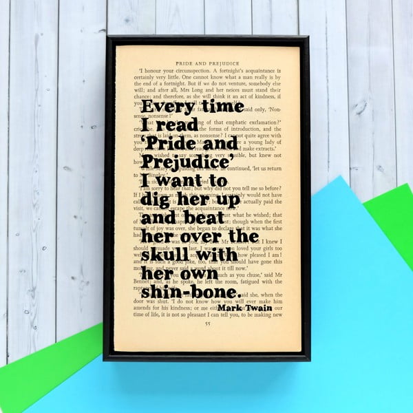 Plagát v drevenom ráme Mark Twain Pride and Prejudice