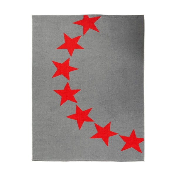 Koberec City & Mix - sivo-červené hviezdy, 140x200 cm