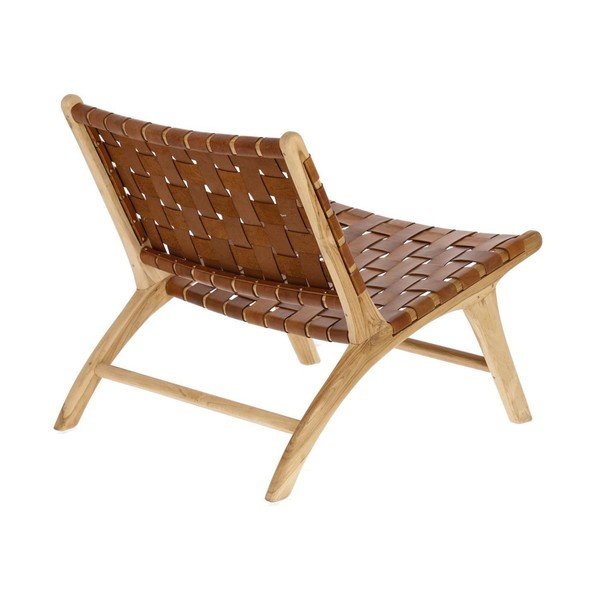 Koňakovohnedé/v prírodnej farbe kožené kreslo s výpletom Calixta – Kave Home-image-3