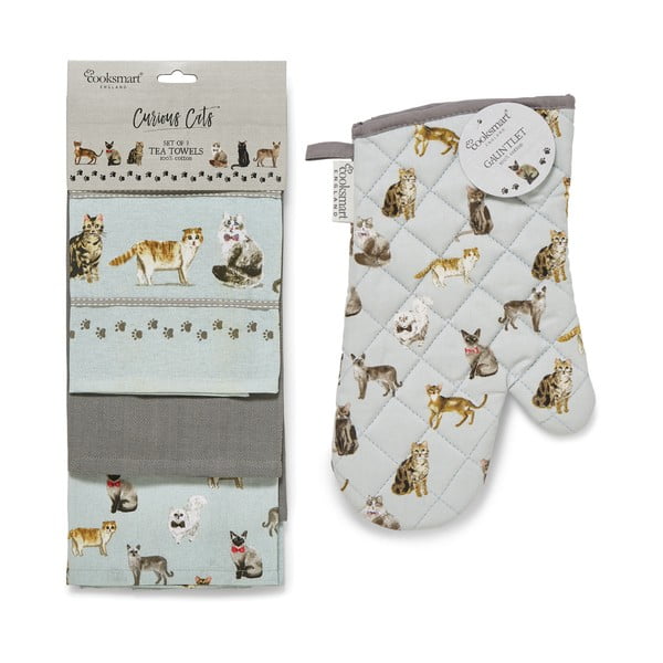 Utierky a chňapka v súprave 4 ks Curious Cats – Cooksmart ®