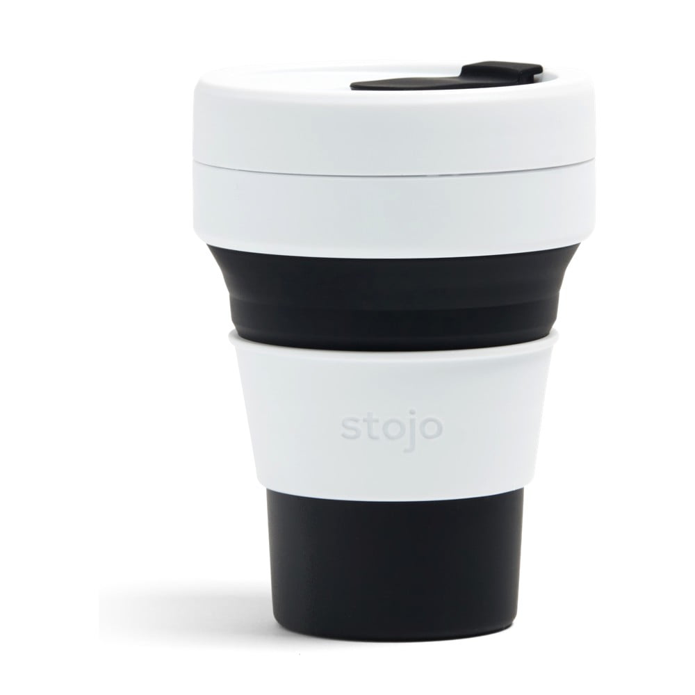 Bielo-čierny skladací cestovný hrnček Stojo Pocket Cup, 355 ml
