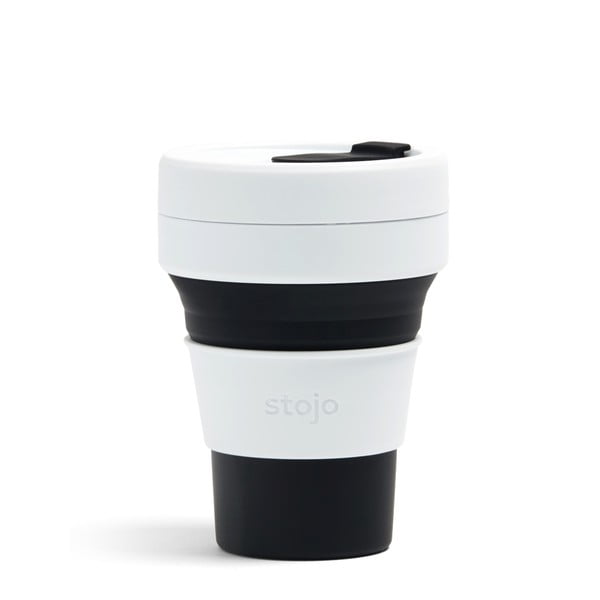Bielo-čierny skladací cestovný hrnček Stojo Pocket Cup, 355 ml