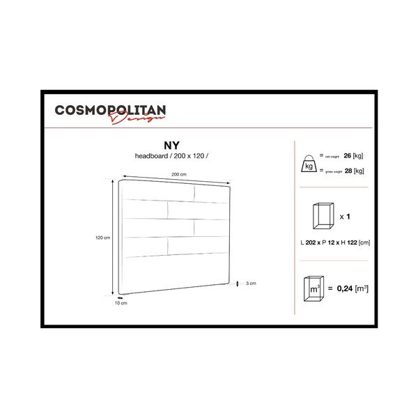 Tmavosivé čelo postele Cosmopolitan Design New York, šírka 200 cm-image-4