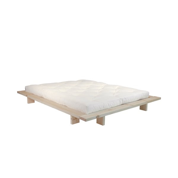 Dvojlôžková posteľ z borovicového dreva s matracom Karup Design Japan Double Latex Raw/Natural, 160 × 200 cm