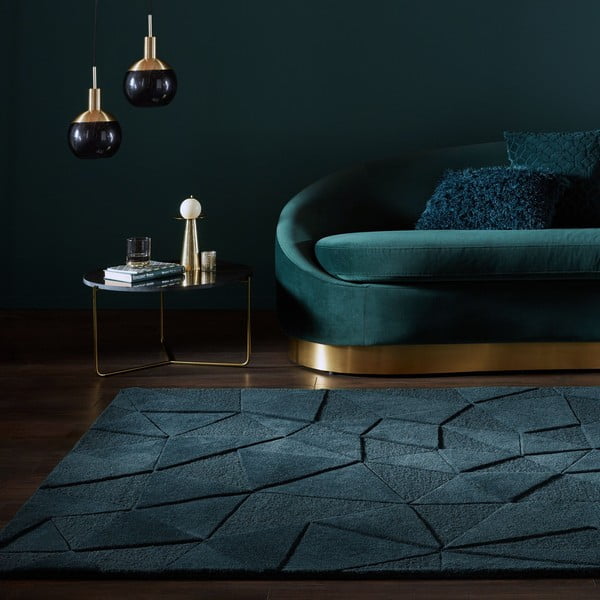 Zelenomodrý ručne tkaný vlnený koberec 160x230 cm Shard Teal – Flair Rugs-image-1